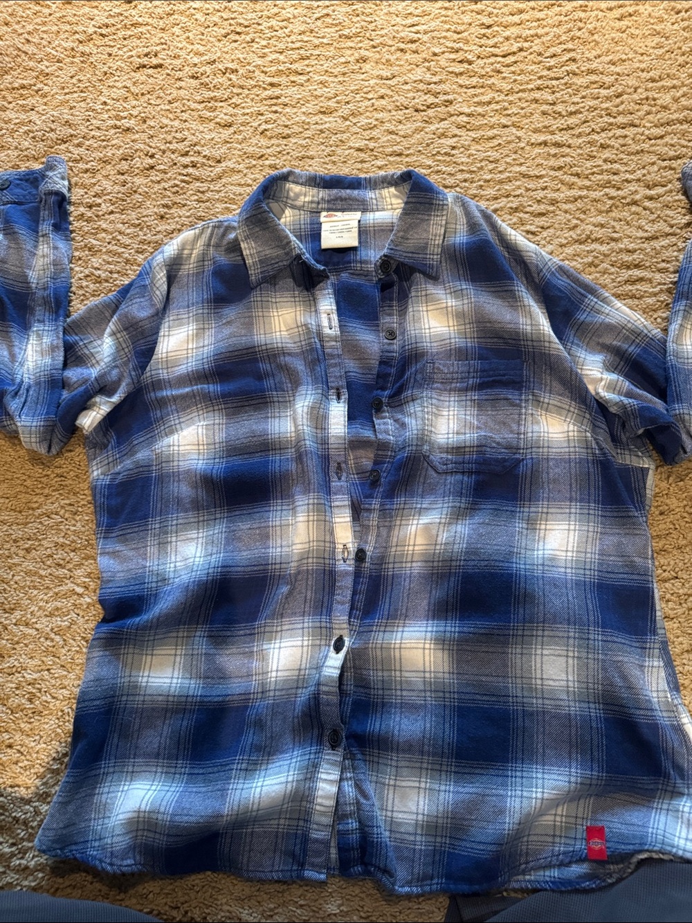 Dickies Woman’s Blue and White Plaid Button-Down Shirt